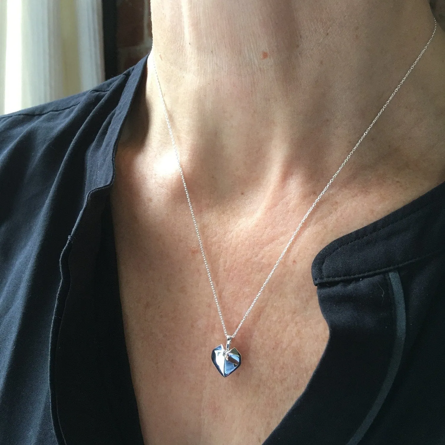 Sterling Silver Origami Heart Design Necklace