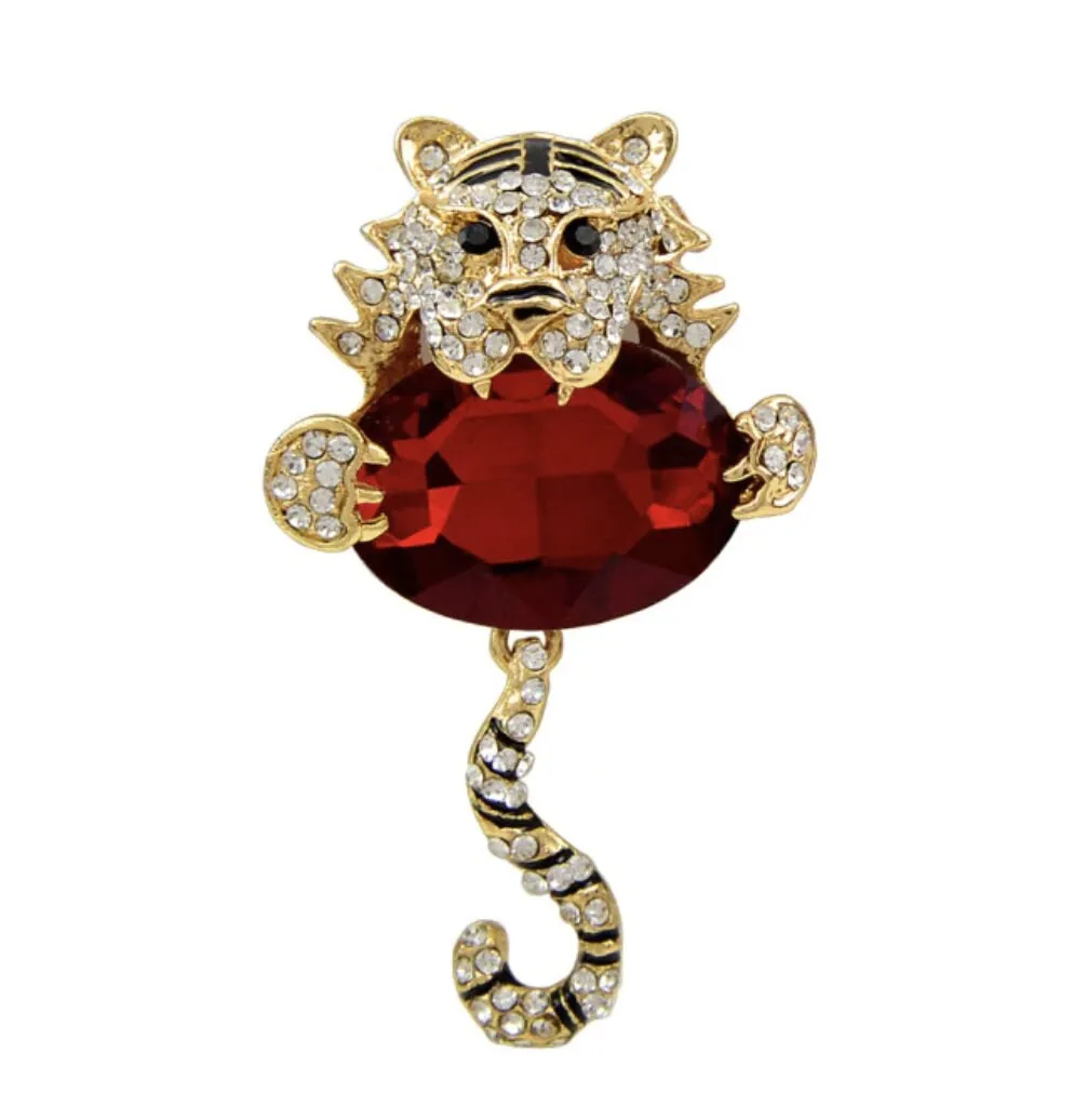 Stunning tiger brooch vintage look broach diamonte gold silver plated pin jjj59