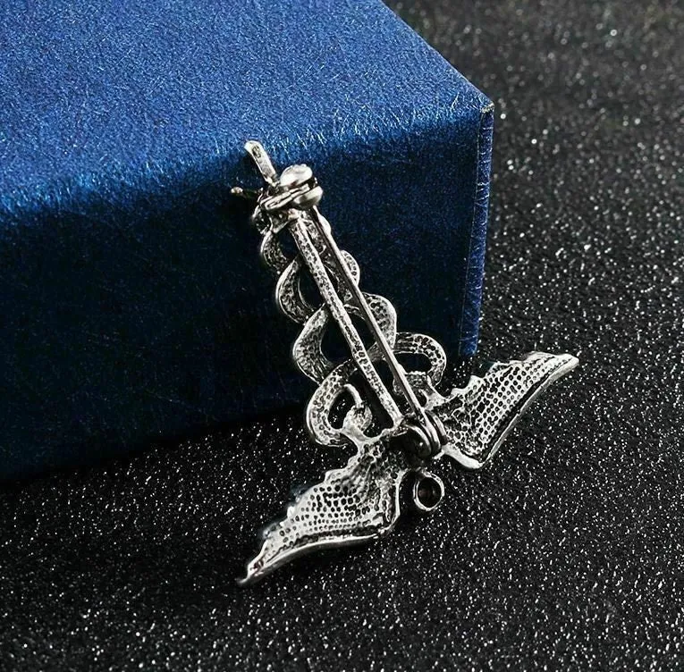 Stunning vintage look silver plated double snakes design brooch broach pin b43