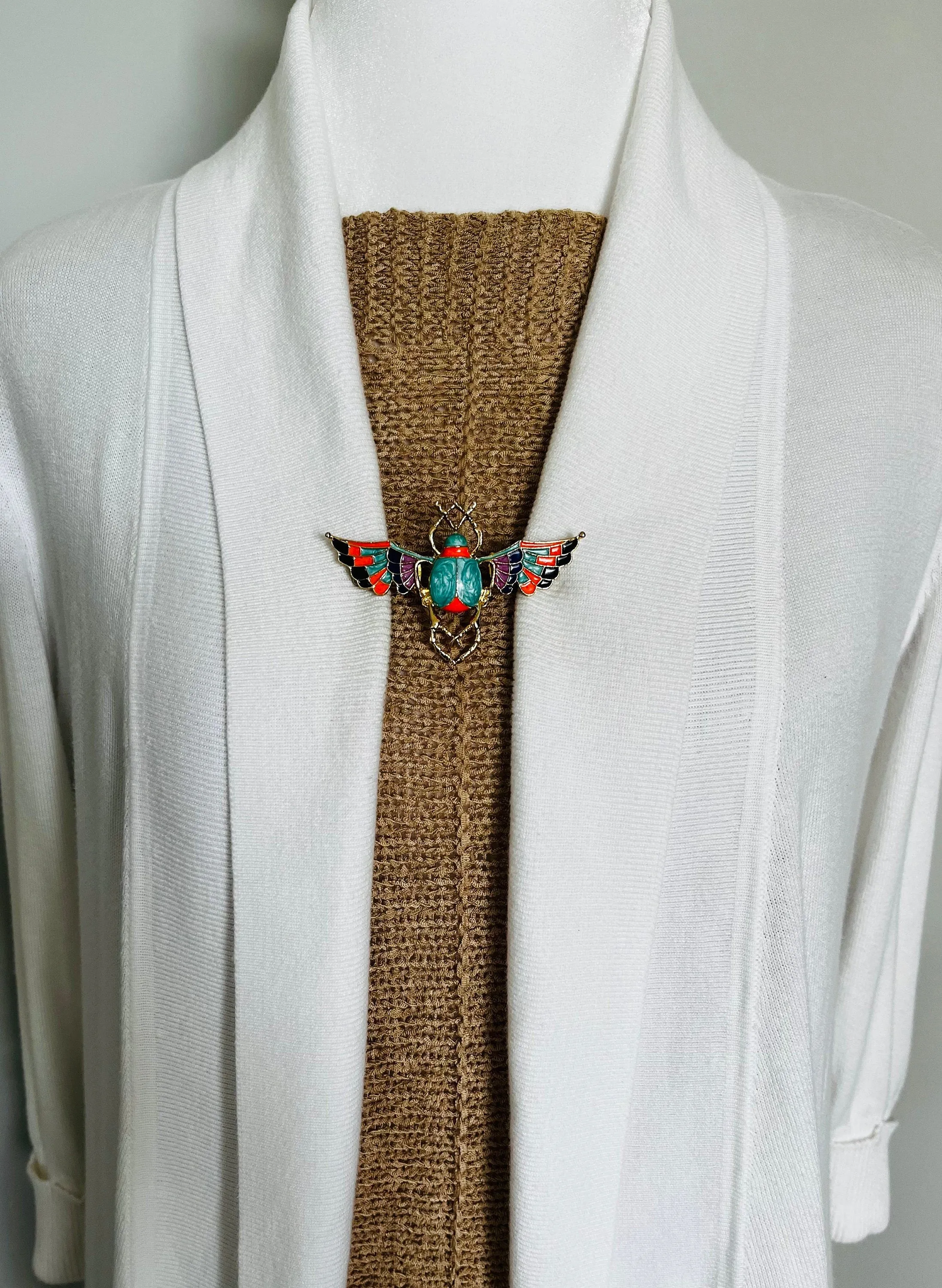 Sweater Clips Scarab Sweater Clip for Cardigan Clip Egyptian Scarab Brooch Kimono Clasp Cinch Clip Dress Guard Maximalist Gift for Her
