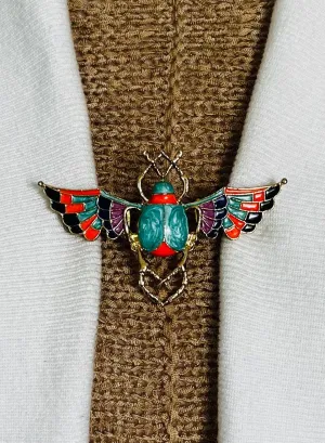 Sweater Clips Scarab Sweater Clip for Cardigan Clip Egyptian Scarab Brooch Kimono Clasp Cinch Clip Dress Guard Maximalist Gift for Her