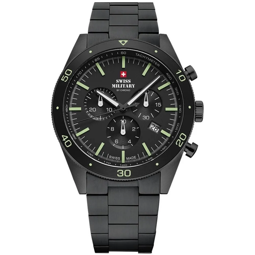 Swiss Military Black Steel Chrono Men's Watch - SM34079.03