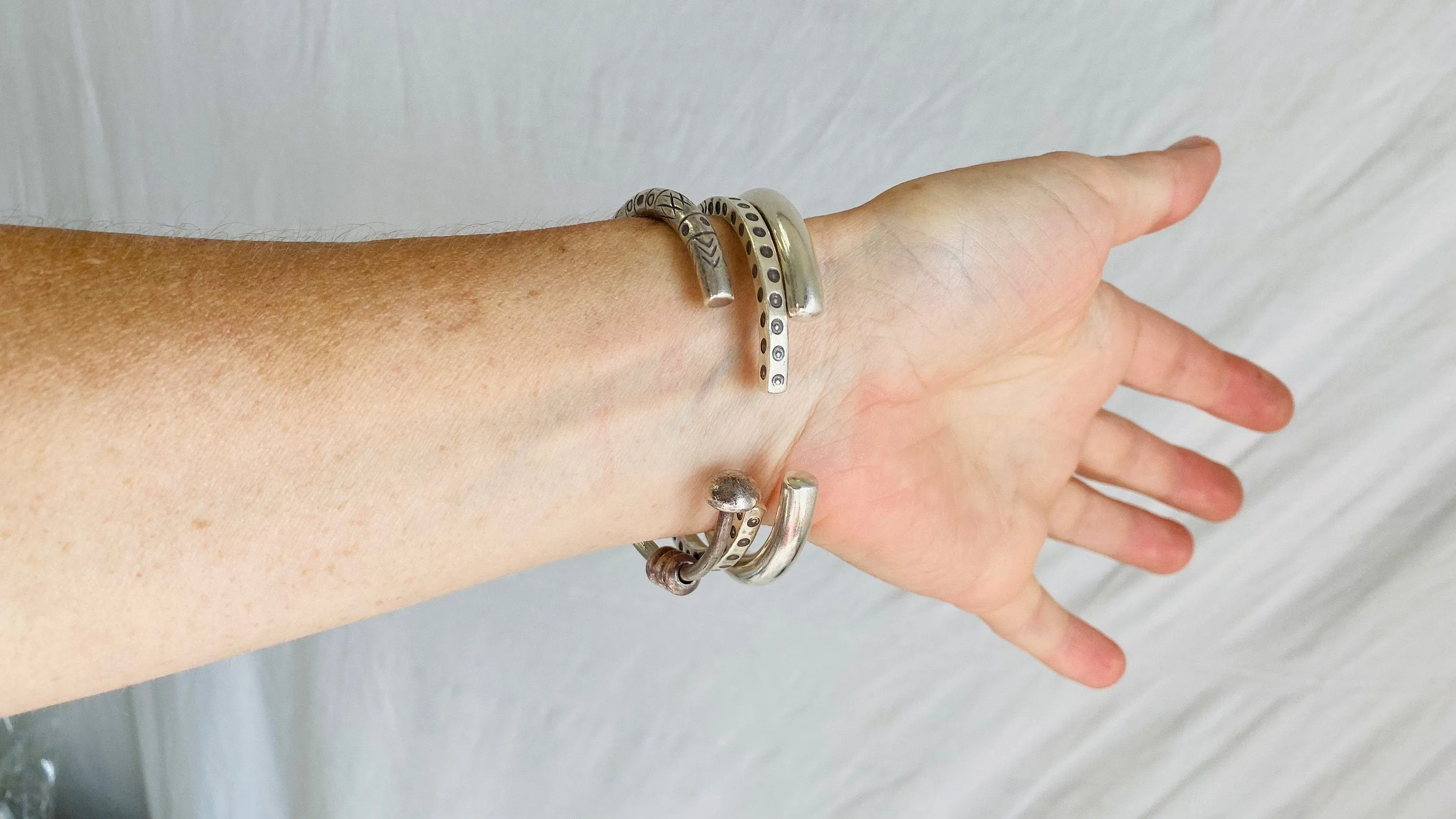 Trio of Silver Bangles. Heavy Gauged. Karen Hill Tribe of Thailand