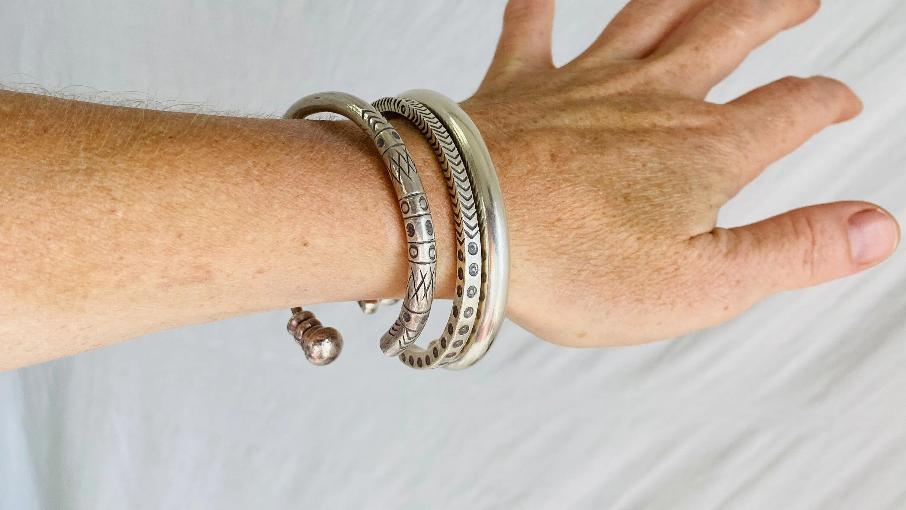 Trio of Silver Bangles. Heavy Gauged. Karen Hill Tribe of Thailand