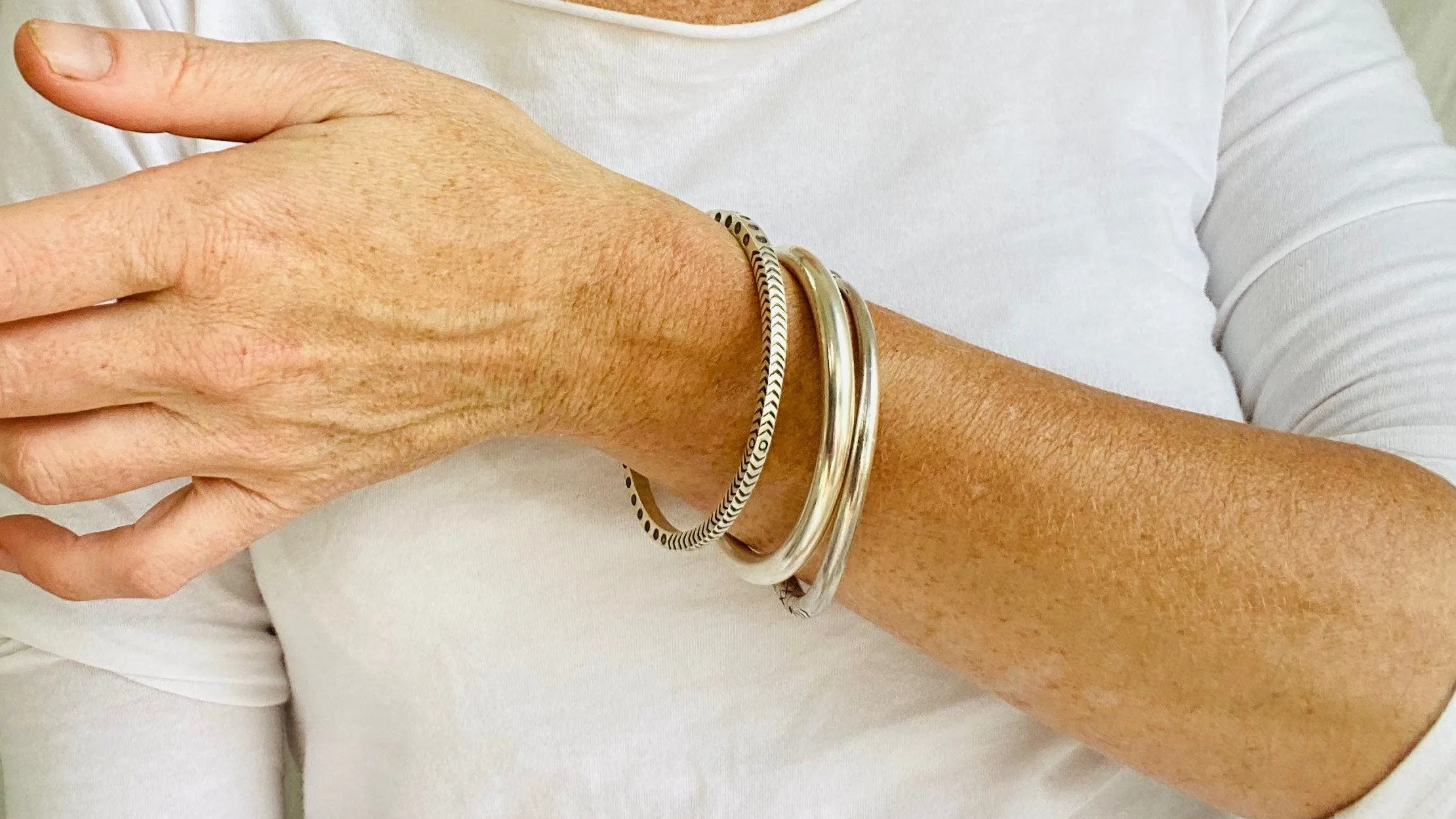 Trio of Silver Bangles. Heavy Gauged. Karen Hill Tribe of Thailand