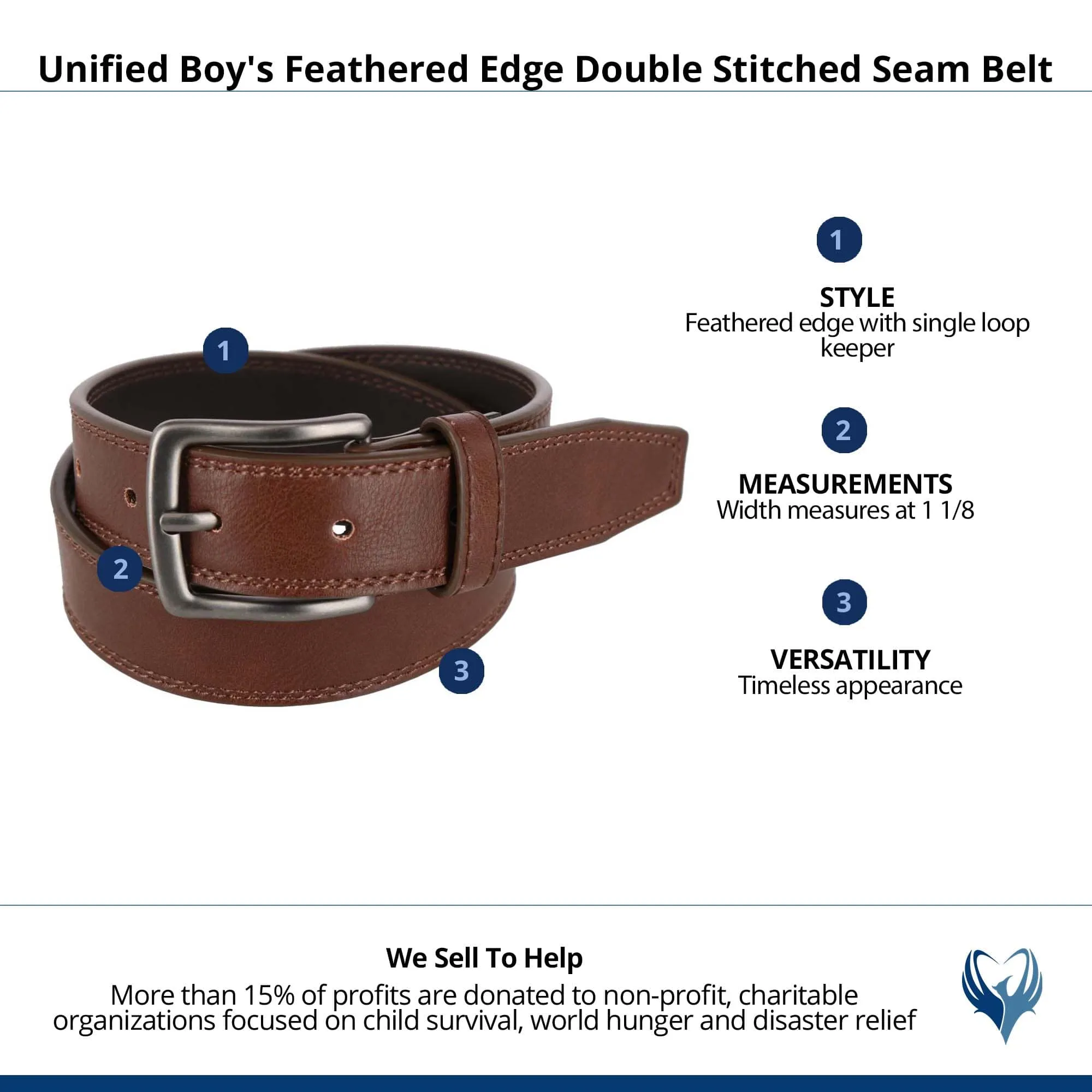 Unified, Inc Boy's Feathered Edge Double Stitched Seam Belt