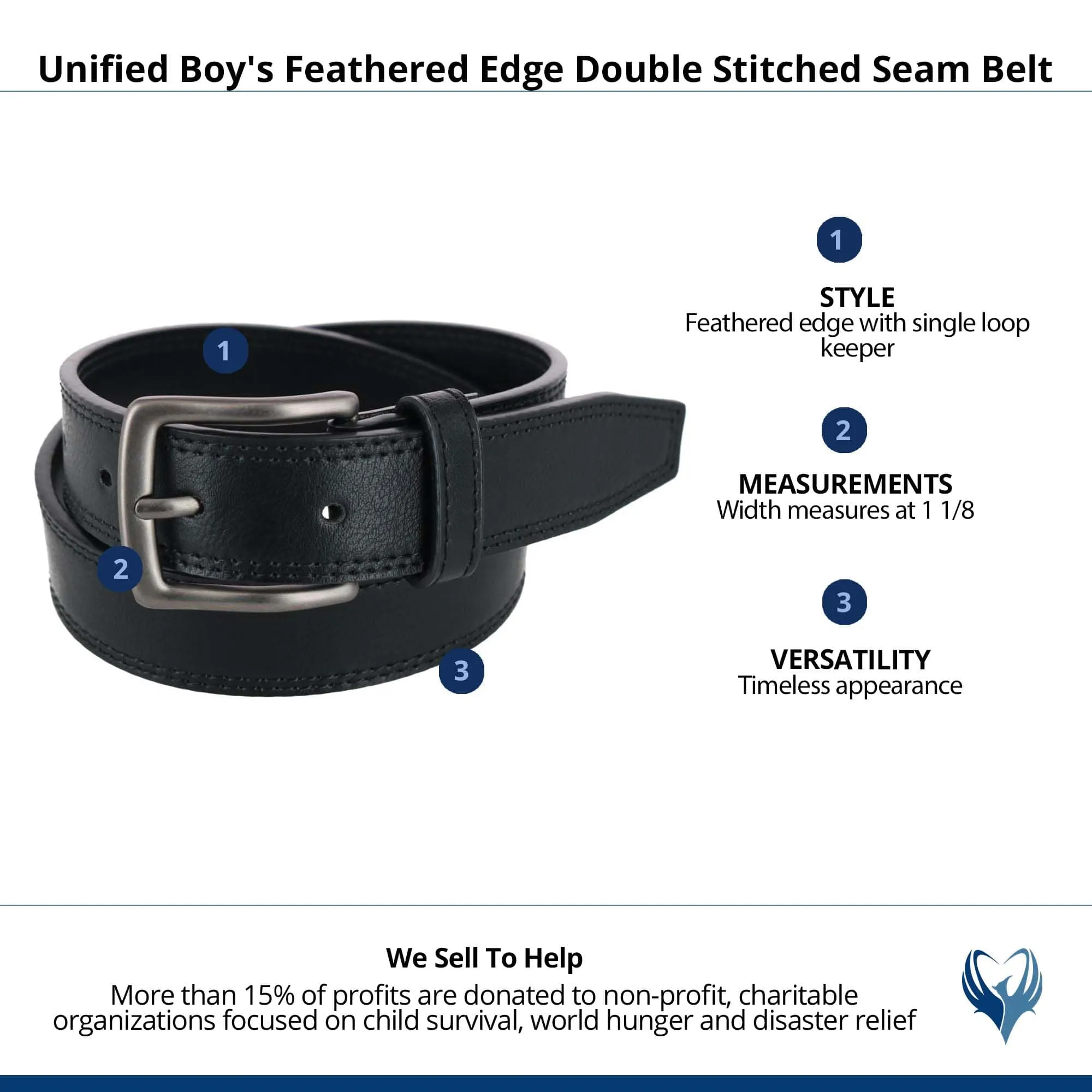Unified, Inc Boy's Feathered Edge Double Stitched Seam Belt