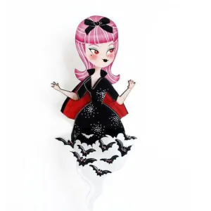 Vampiress With Bats Brooch by Laliblue