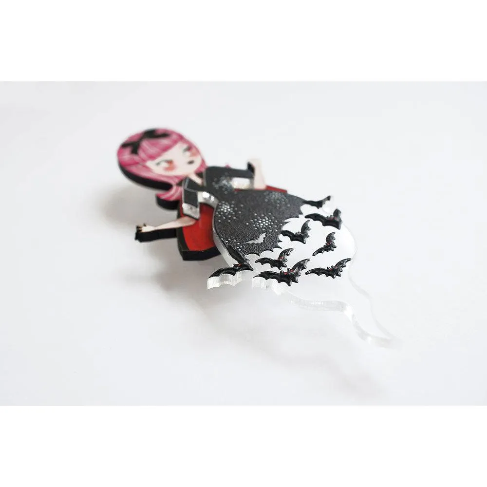 Vampiress With Bats Brooch by Laliblue