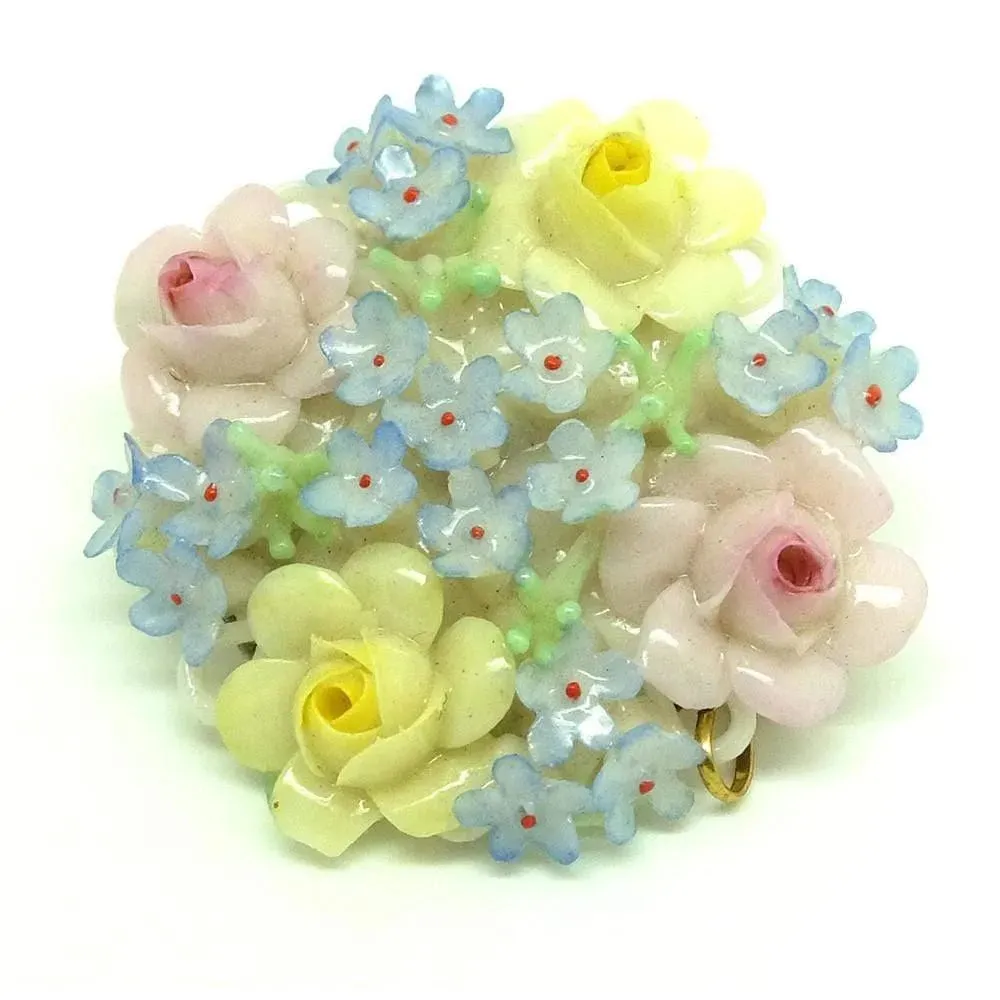 Vintage 1930s Pink Rose Belleek Brooch