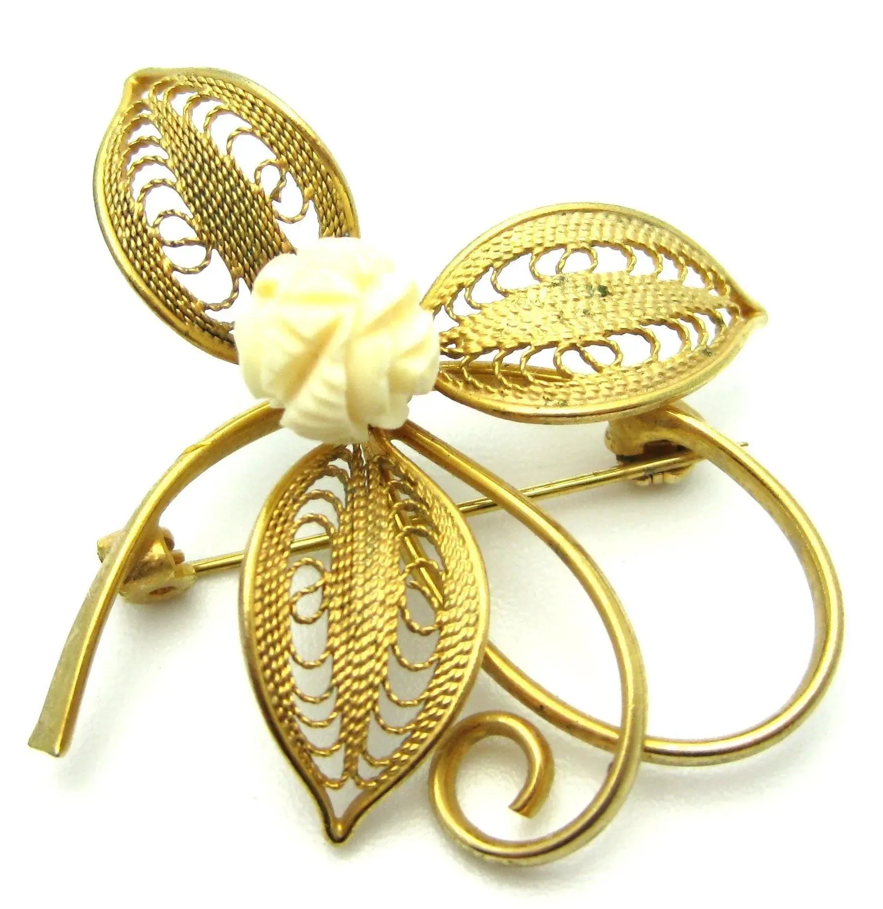 Vintage 1950s French Ivory Leaf Brooch
