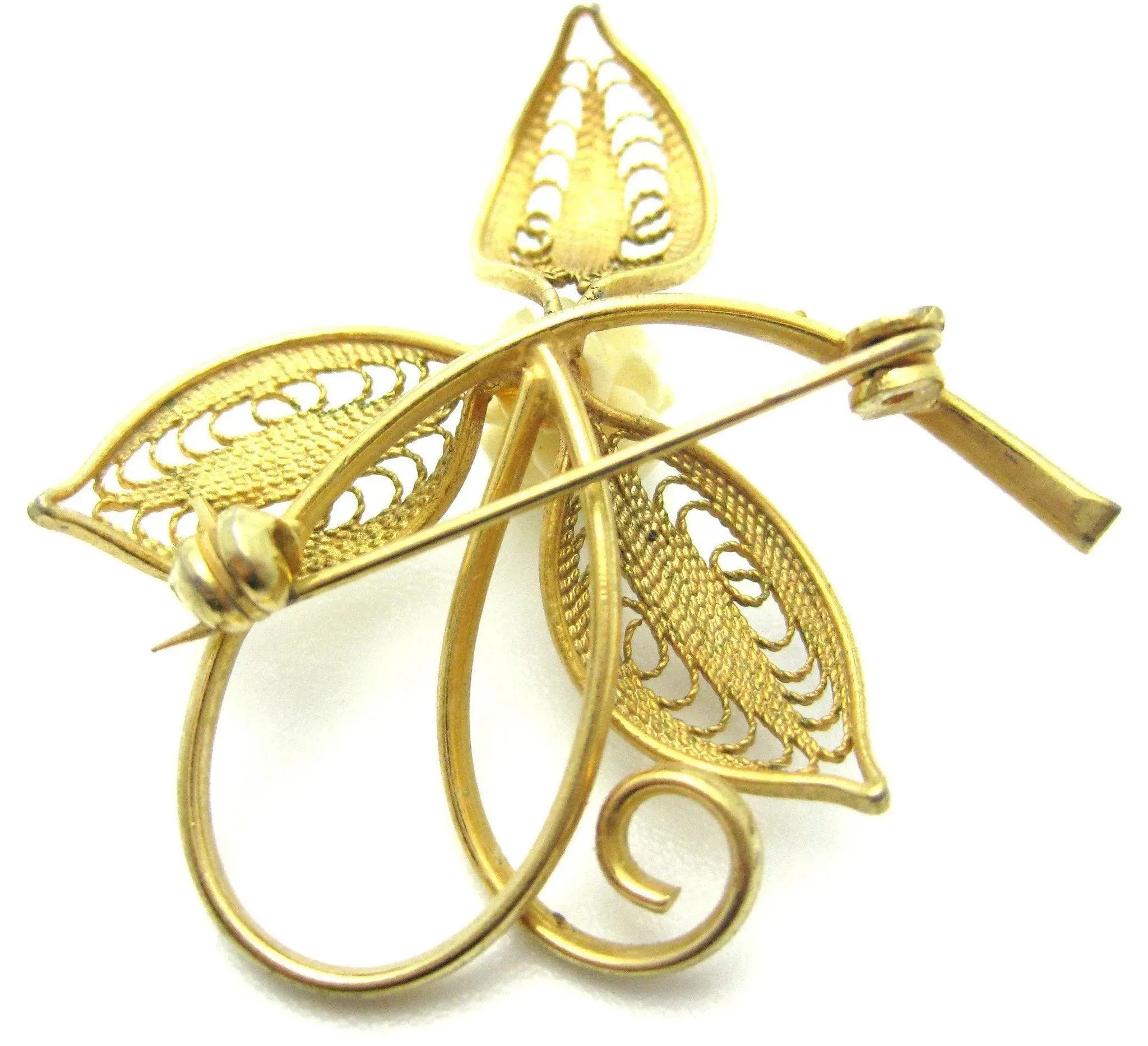 Vintage 1950s French Ivory Leaf Brooch