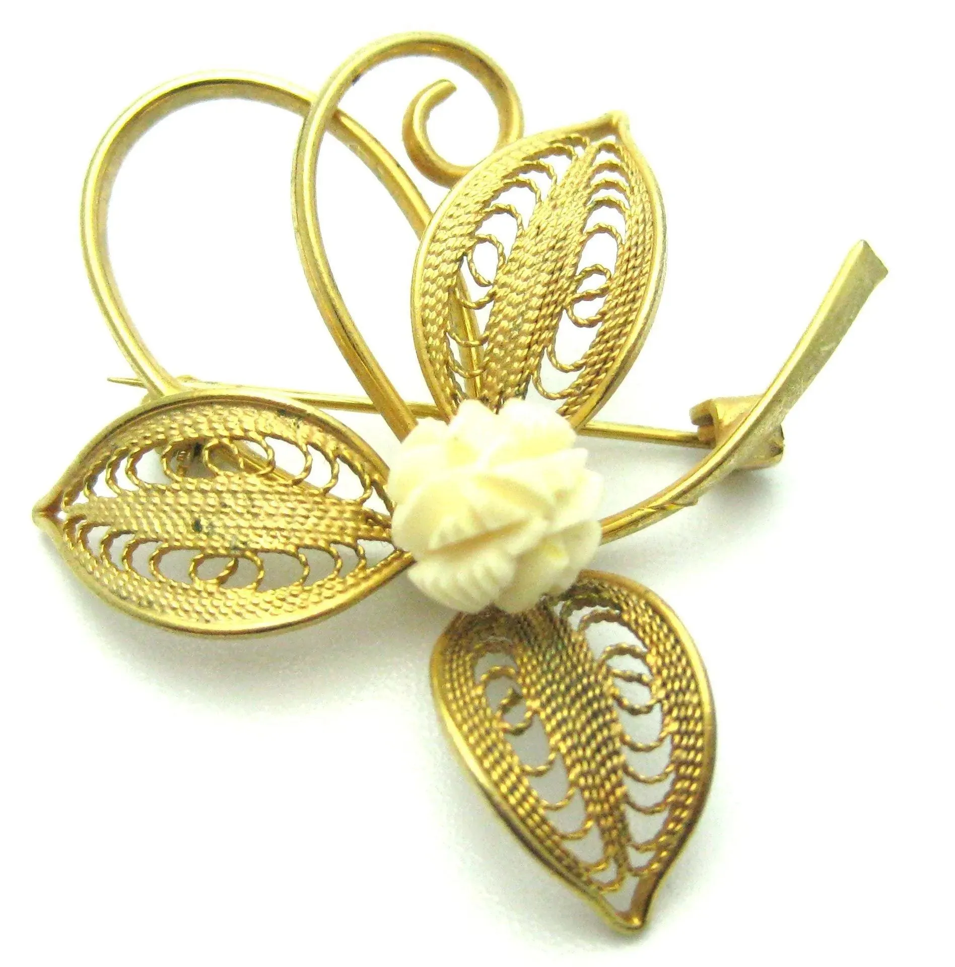 Vintage 1950s French Ivory Leaf Brooch