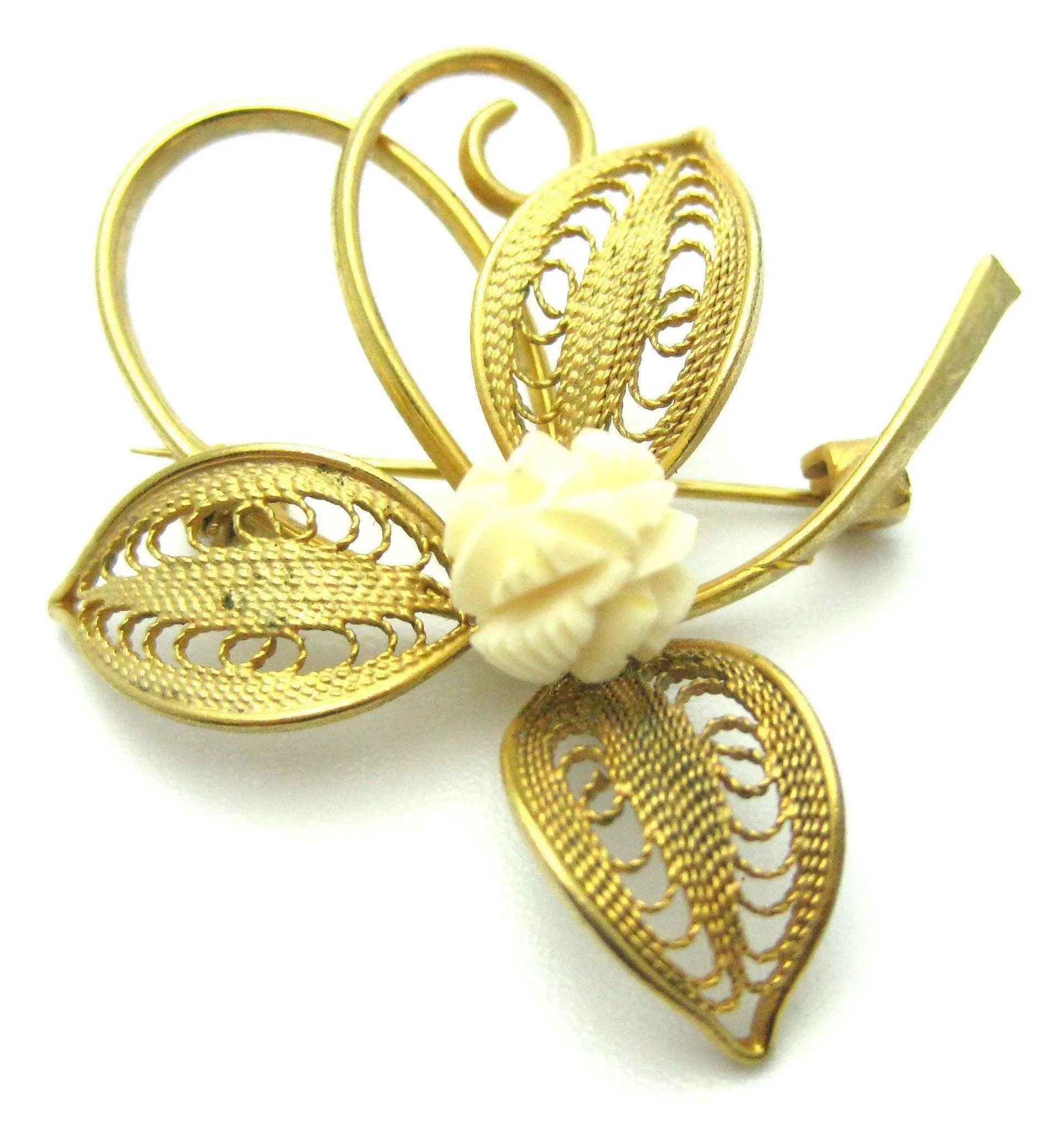 Vintage 1950s French Ivory Leaf Brooch
