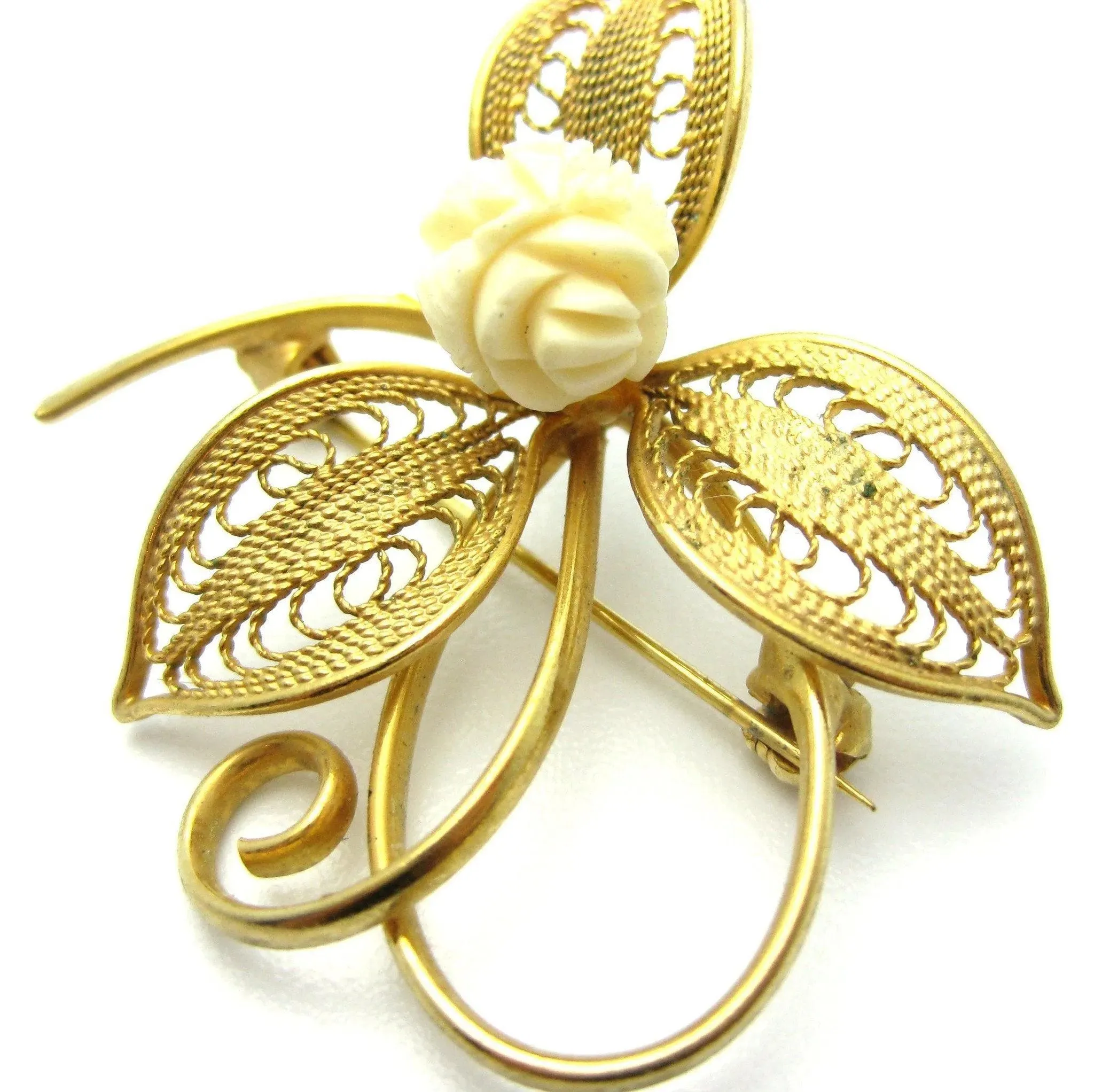 Vintage 1950s French Ivory Leaf Brooch