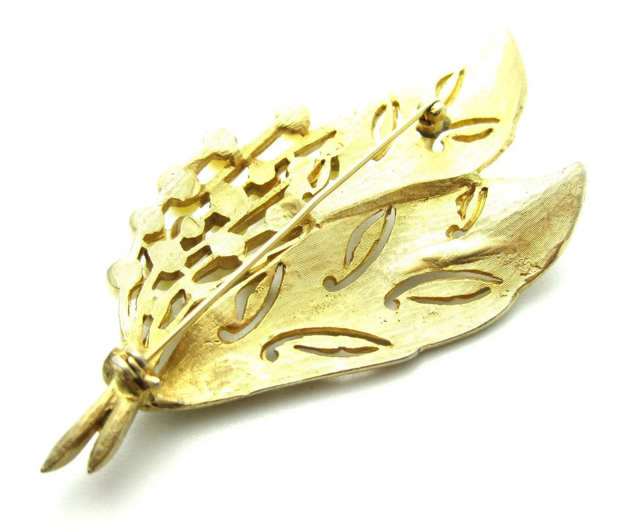 Vintage 1960s Gold & Pearl Leaf Brooch