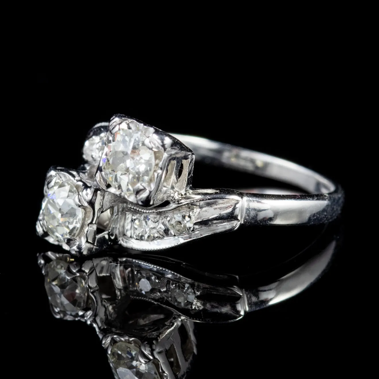 Vintage Double Diamond Twist Engagement Ring 14Ct White Gold