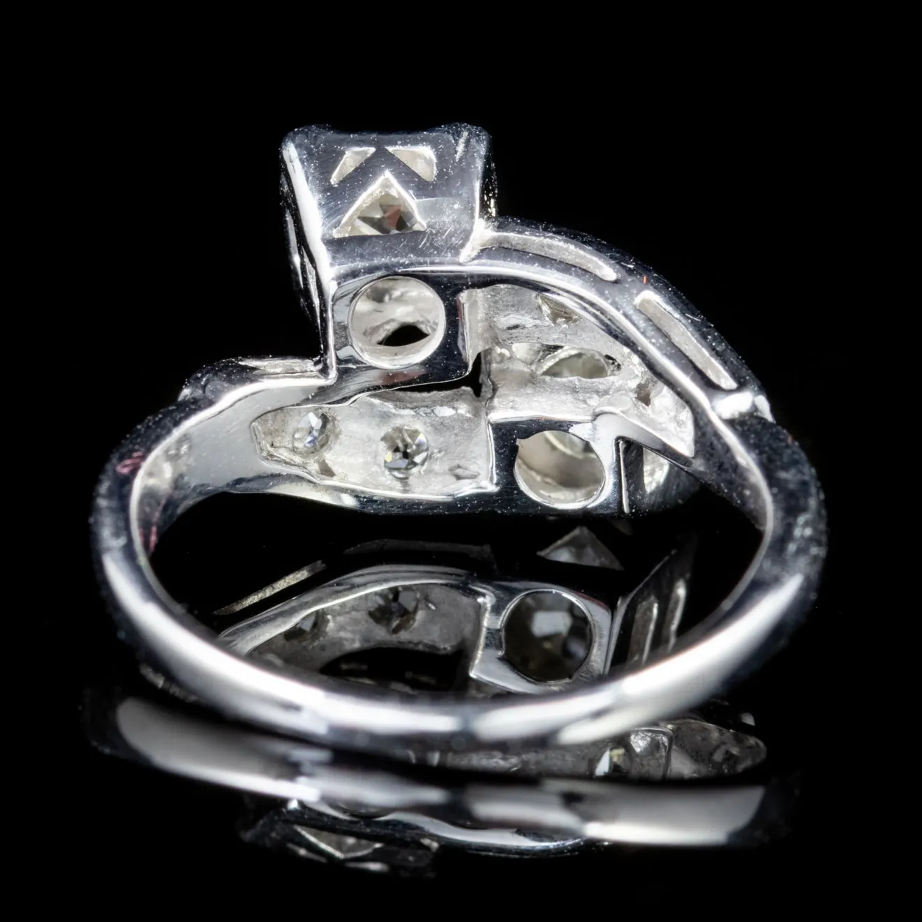 Vintage Double Diamond Twist Engagement Ring 14Ct White Gold