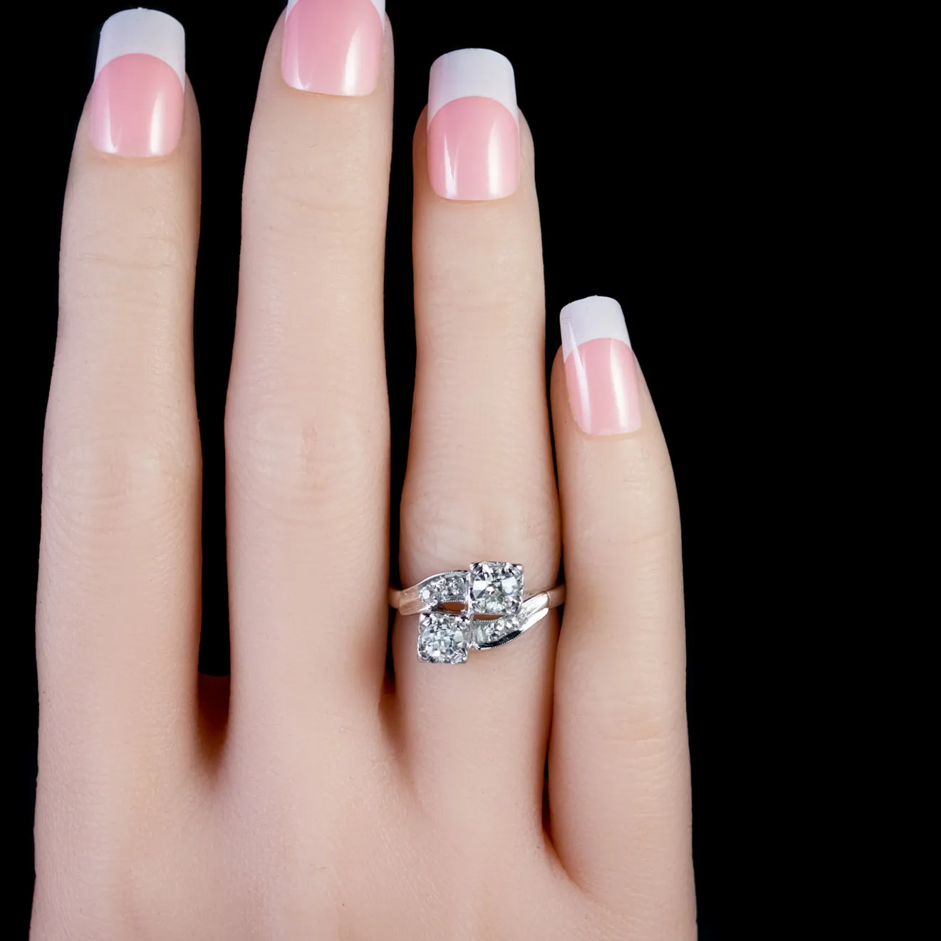 Vintage Double Diamond Twist Engagement Ring 14Ct White Gold