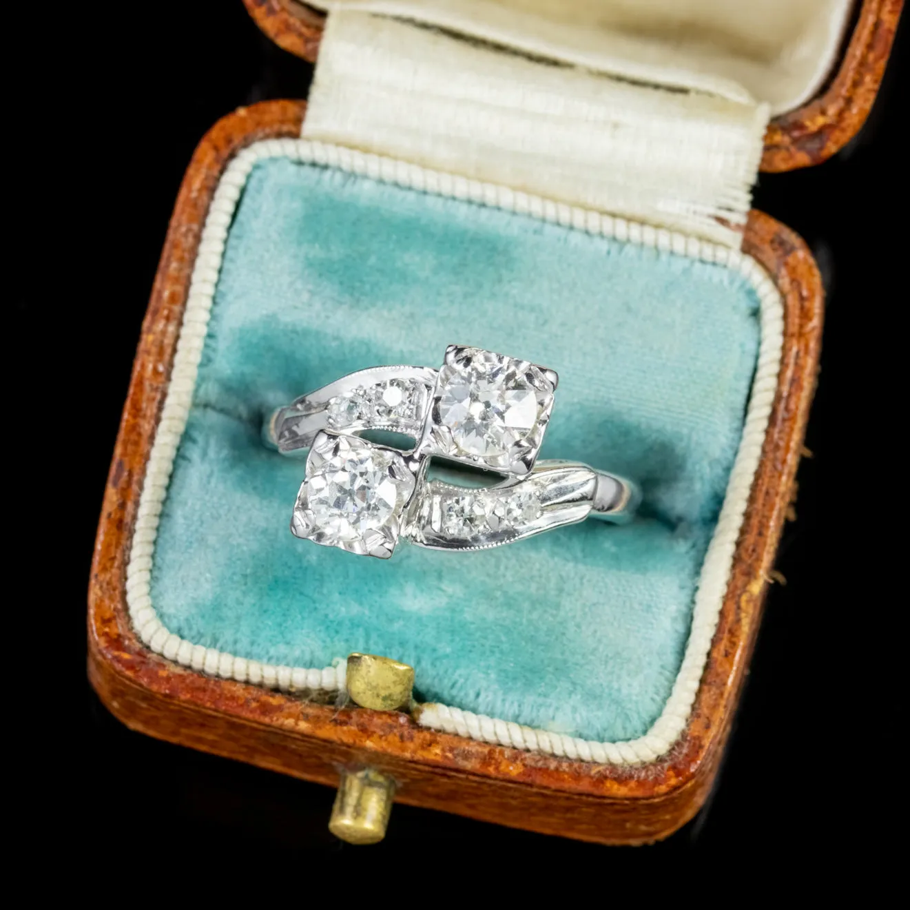 Vintage Double Diamond Twist Engagement Ring 14Ct White Gold