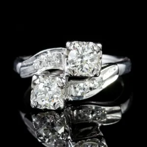 Vintage Double Diamond Twist Engagement Ring 14Ct White Gold