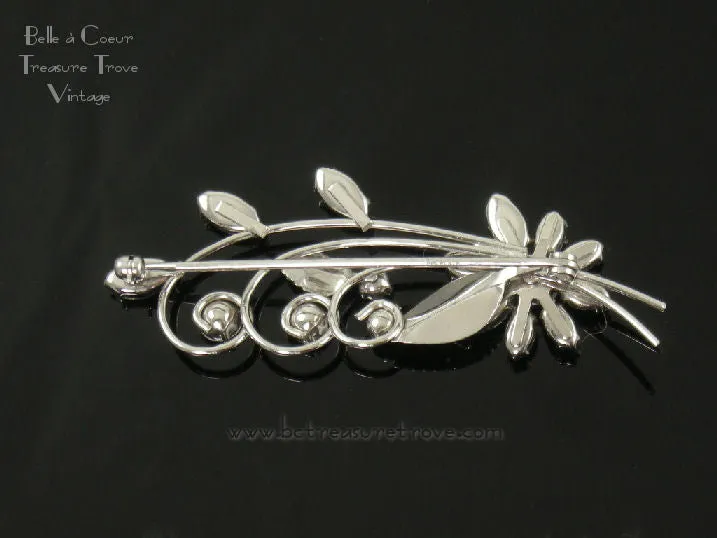 Vintage Krementz Light Blue and Crystal Rhinestone Flower Necklace Earring Brooch Set Silvertone