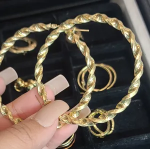 Yellow Gold Hoop Earrings with Twist Design