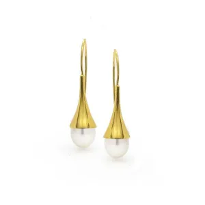 Yellow Gold Plated Coll Drop Fresh Water Pearl Earrings